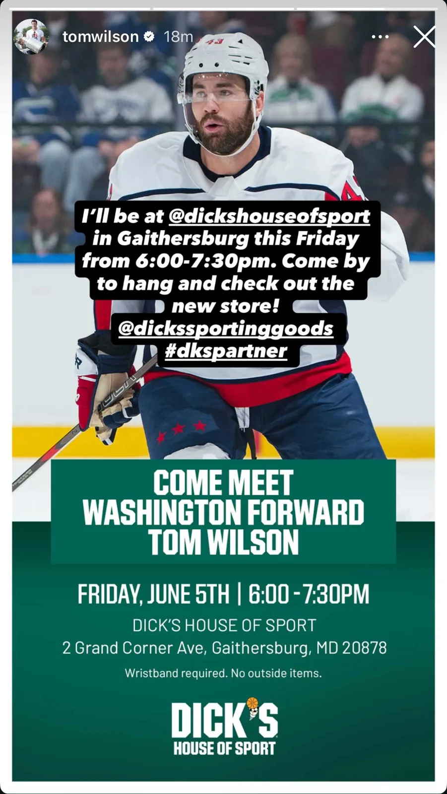 Tom Wilson Instagram Story